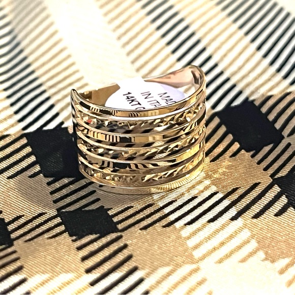 MIA FIORE Made In Italy 14kt Gold Multi Row Polished Diamond Cut Ring Size 8 NEW - Picture 12 of 13